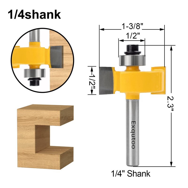 Exqutoo 1/4 Inch Shank Rabbet Router Bit Set with 6