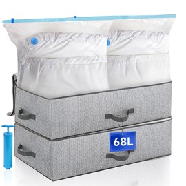 Underbed Storage Box Set, 2 Pieces Underbed Storage, 2 Vacuum Bags for Clothes, Foldable Underbed Storage Clothes with Lid, Vacuum Storage Bag for Duvets, Clothes