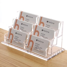 HeZone Business Cards Holder Display for Desk, Clear Acrylic Multiple 3 Tier 6 Slot Business Card Stand, Holds 300 Cards-1 Pack (6 Slots-H)
