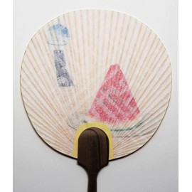 Round Full Fan Summer Zukushi Watermelon Beige Approx. 10.2 x 5.9 x 0.3 inches (26 x 15 x 0.9 cm)
