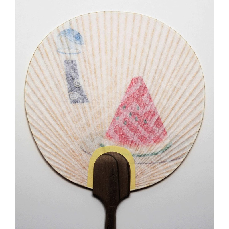 Round Full Fan Summer Zukushi Watermelon Beige Approx. 10.2 x