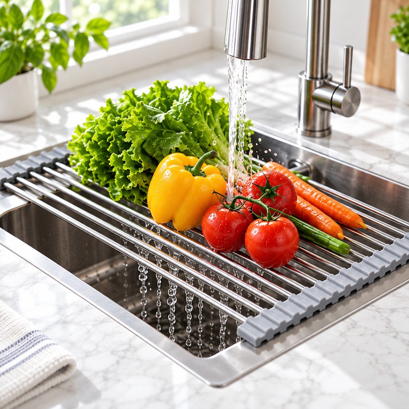 Roll-Up Stainless Steel Sink Drying Rack for Dishes – Foldable
