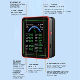 Comphic Air Quality Tester CO/CO2/HCHO/TVOC//PM0.3/PM1.0/PM2.5/PM10/Temperature/Humidity/Air Quality Tester 18 in 1 Air Detector WiFi Smart Air Quality Monitor Black