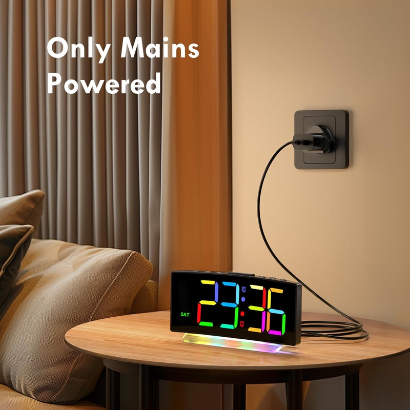 HERMIC Alarm Clock, Digital Alarm Clock Bedside for Kids Mains