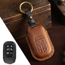 Kinotaka Genuine Leather Smart Key Case for Honda, Compatible with New Step Wagon, RP6, RP7, RP8, New Vezel, RV Series, Civic FL1, Type R, New Odyssey, Elysion, etc, Braun