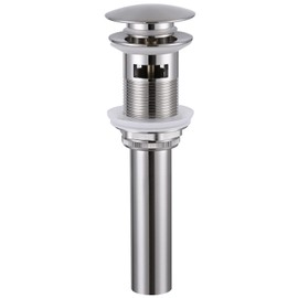 Angle Simple Bathroom Sink Drain, Brass Pop Up Drain Stopper for Vanity Sink with Overflow, Brushed Nickel