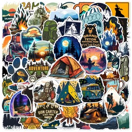50PCS Camping Stickers, Outdoor Adventure Stickers Packs for Laptop, Travel & Hiking, Bike, Bumper, Suitcase, Luggage, Car, Vinyl Waterproof Wilderness Nature Camp Decals for Boys Girls