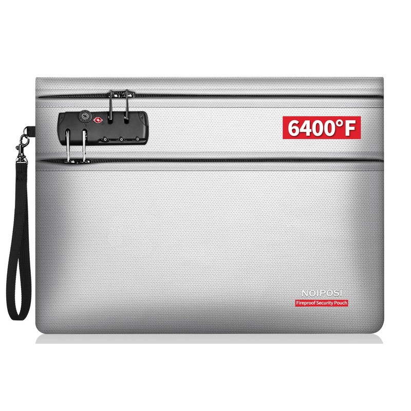 Noiposi 6400℉ Fireproof Document Bag with Lock,Dual-Zip Compartments Fireproof Money
