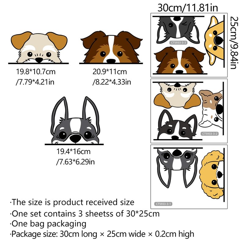Fujitoya 8 Piece Dog Wall Sticker Car Monotone Bath Removable