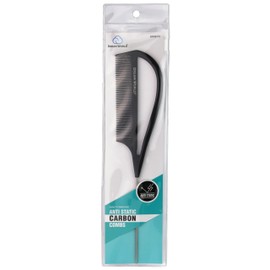 Dream World Anti Static Carbon Pin Tail Comb with Curved Handle Black