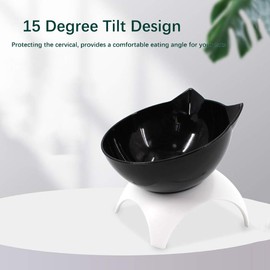 Luck Dawn Cat Elevated Bowl with Raised Stand, 15 Degree Tilted Design Neck Guard Stand Raised Pet Food Water Feeder Bowl for Cats or Small Dogs (Single Black)