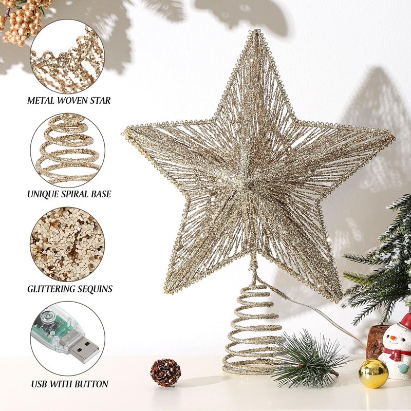Lewondr Christmas Star Tree Topper, USB Powered Remote Controlled 6H