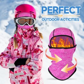AYPOW Children's Balaclava Winter 2-8, Multifunctional Windproof Fleece Warm Ski Mask Cycling Face Mask Under Helmet Balaclava Hat with Neck Warmer for Boys Girls Winter Outdoor Sports, pink-red