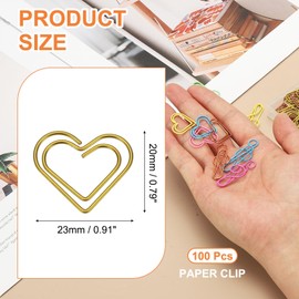 PATIKIL 100pcs Paper Clip, Heart Style Paper Clip Small Cute Rust-Proof Metal Strong Durable Bulk for Office Home, 23mm, Gold