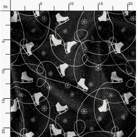 Soimoi Black Velvet Fabric Snow Flake & Ice Skates Travel Print Fabric by The Yard 58 Inch Wide
