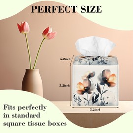Watercolor Spring Brown Poppy Floral Tissue Box Cover Square,Abstract Flowers Leather Tissue Box Holder Decorative Facial Cube Paper Cover Case Organizer for Bathroom Night Stands Desk Home