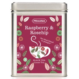 PRAANA TEA - Ceylon Black Tea with Real Rosehip and Raspberry Pieces - 100g