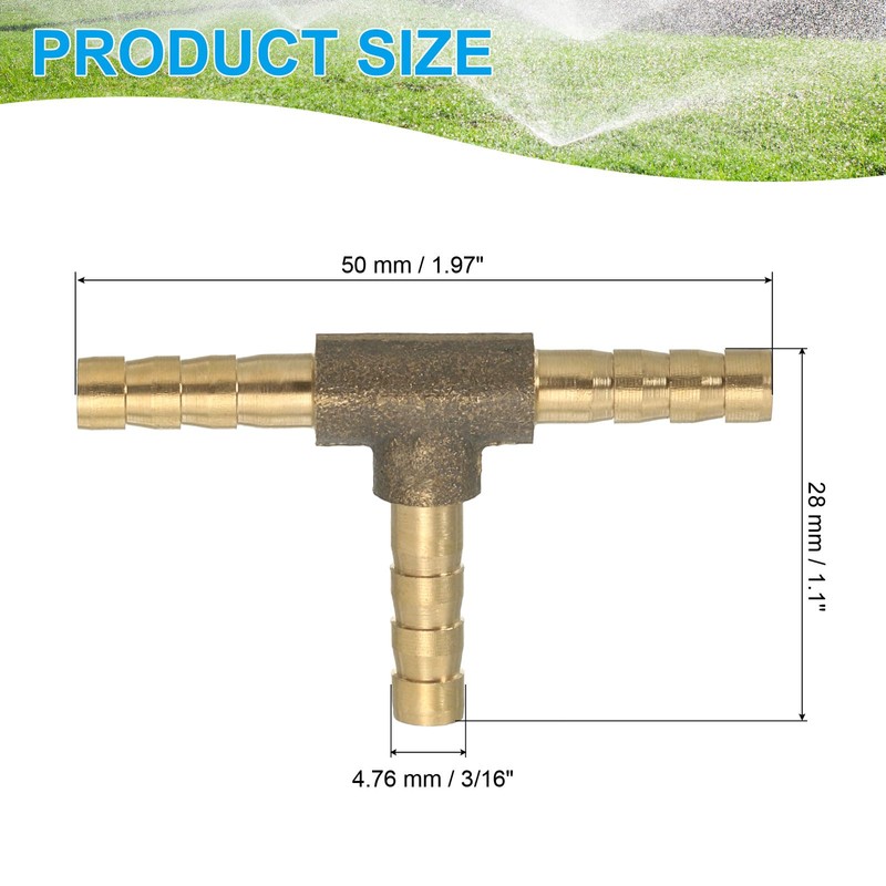 PATIKIL 3/16" Brass Tee Hose Barb Fitting, 3 Ways Union