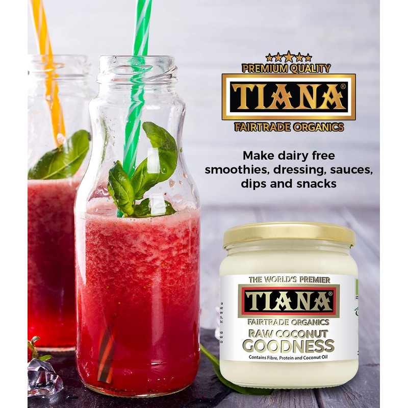 TIANA Fairtrade Organic Raw Coconut Goodness, Pure Unsweetened Coconut Flesh