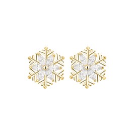 SLUYNZ 925 Sterling Silver CZ Snowflake Earrings Studs for Women Teen Girls Shiny Snowflake Studs Earrings (B-Gold)