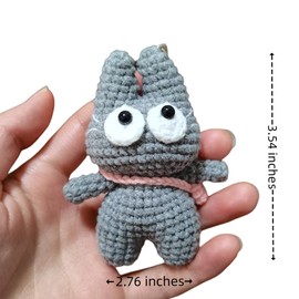 Blue Cat Crochet 2 Keychains Keyring - Handmade Metal Keychains, Cute and Funny Bag Charm - Unique Handcrafted Key Chains Accessories (blue cat pink bag)