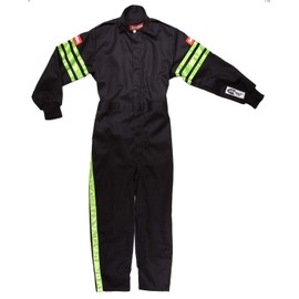 RaceQuip 1950793 Black Suit Single Layer Kids Medium Green Trim