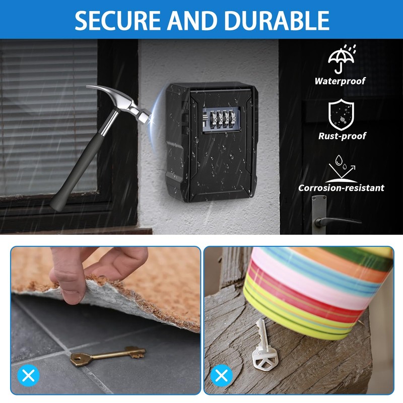 BKNOOU Large Key Lock Box for Outside Wall Mount Lockbox
