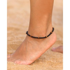 XHUUU Natural Black Agate Stone Ankle Bracelets for Women Tiger's Eye Beaded Anklet Beach Foot Energy Gemstones Healing Crystal Anti Anxiety Jewelry Gifts