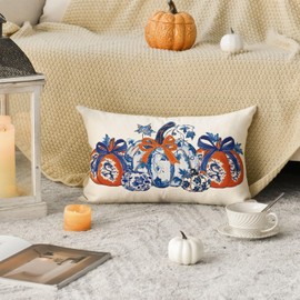 AVOIN colorlife Fall Pumpkins Chinoiserie Grandmillennial Throw Pillow Cover 12x20 Inch, Orange Seasonal Autumn Thanksgiving Harvest Decoration for Sofa Couch Farmhouse