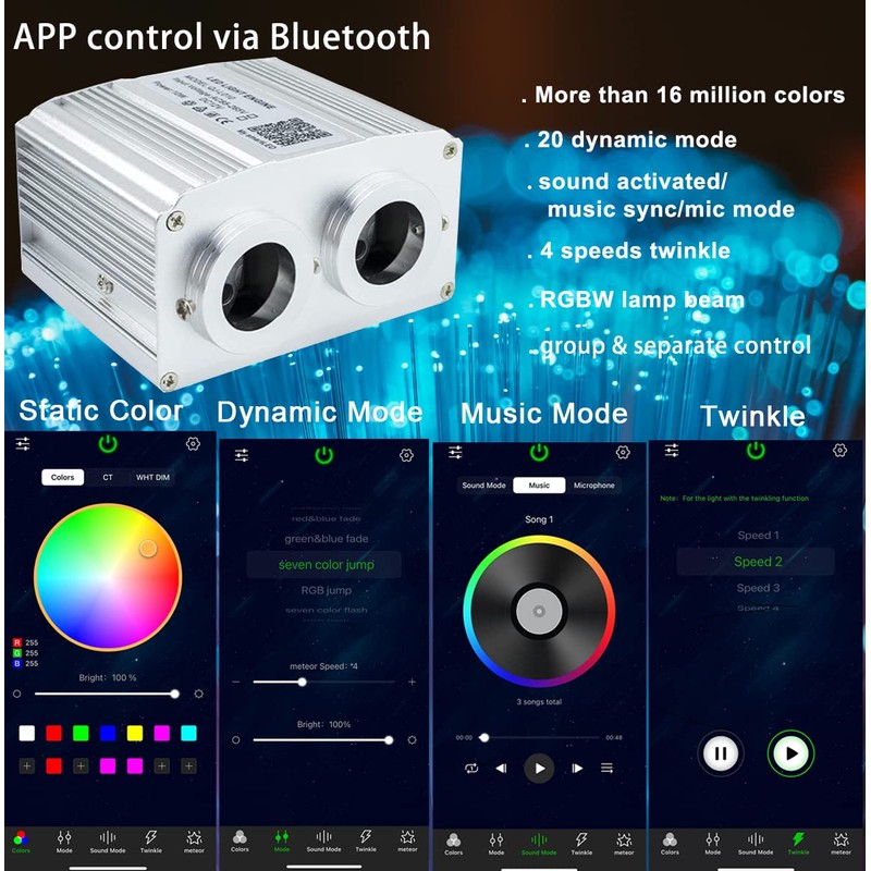 AZIMOM Dual Port 16W Twinkle Fiber Optic Starlight Box Sound