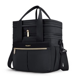TOURIT Lunch Box for Women Men Double Deck Insulated Lunch Bag Women Expandable Leakproof Reusable Lunch Cooler Bag - Color: Black