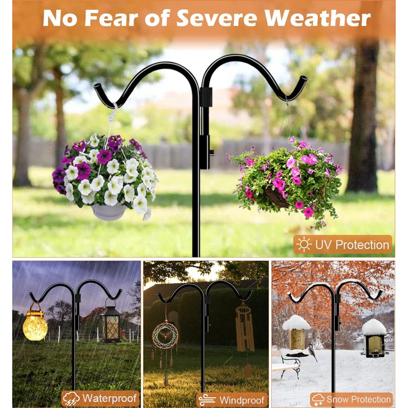 60 Inch Double Shepherds Hook for Outdoor with 5 Prong