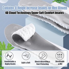4D Cloud Height Increase Insoles for Men Wowen - Cloud Tech Insole, Soft Memory Foam Insoles, Comfort Steppers Height Increase Insoles Trim to Fit for Men Women (Gray, 2Pack 0.6-in US Men 8-11)