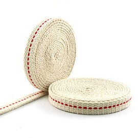 E-outstanding 2 Roll 3/8" Cotton Lantern Wick Flat Cotton Oil Lamp Wick with Red Stitch for Kerosene Burner Stove Lighting Lantern Oil Lamp Making