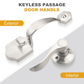 Probrico Satin Nickel Heavy Duty Front Entry Handleset, Passage Lock Grip Handle with Wave Lever Keyless Door Locks, Interior and Exterior Entrance Door Handle with Reversible Handed Lever,1Pack