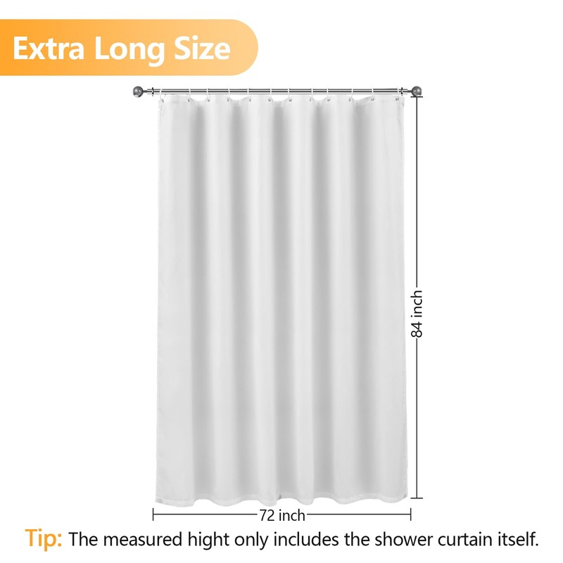Seenus Extra Long Shower Curtain Waterproof Fabric with 3 Magnets,