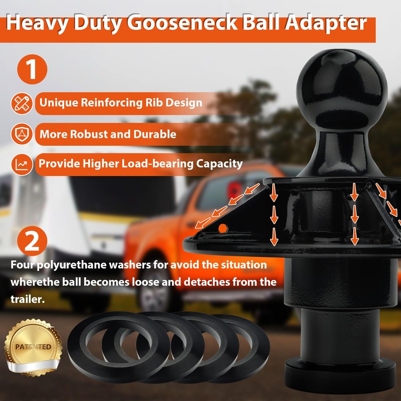 Forge Kingpin to Gooseneck Ball Adapter with 1.5" Raised Reinforced