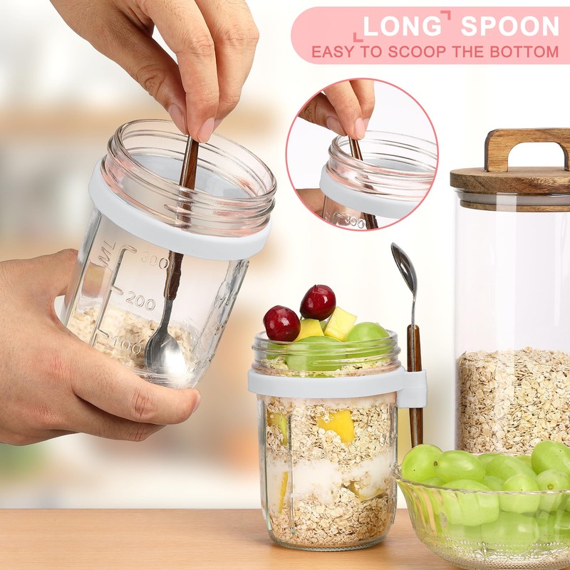 KAIZHOUZHOU 16oz Glass Mason Overnight Oats Jars, Cereal, Yogurt, Salad