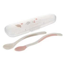 Richell Miffy & Boris Weaning Spoon Set (Case Included), Easy to Carry, Soft Tip, On-The-Go, Dishwasher Safe