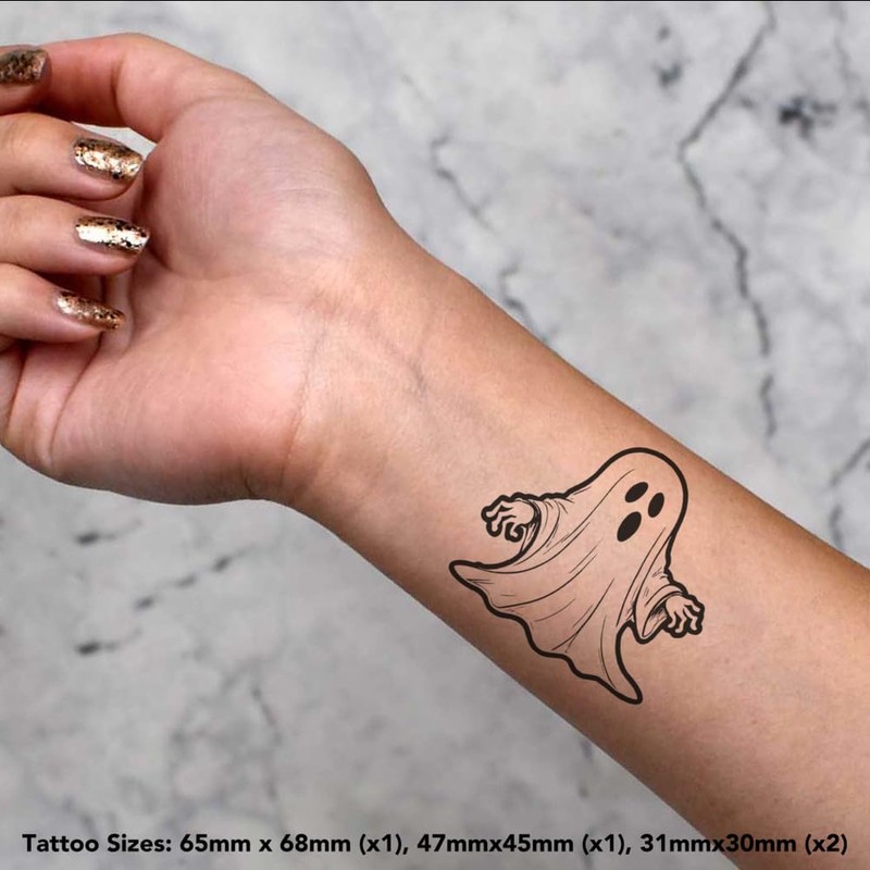 4 x 'Scary Ghost' Temporary Tattoos - Water Resistant, Skin-Safe,