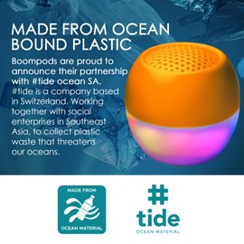 Boompods Portable Mini Bluetooth Speaker with Lights - Sustainable Soundflare, Loud Wireless Outdoor Party Speakers, IPX6 Waterproof Shower Speaker - Orange