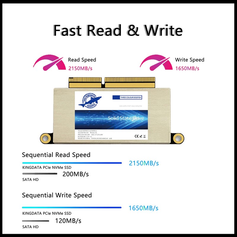 Dogfish 256GB SSD for MacBook NVMe PCIe Gen3x4 M.2, Internal