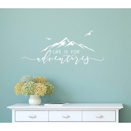 Life is for Adventures Wall Decal, Quote Decal, Mountain Design Wall Decals, Nursery Wall Sticker, Travel Decor, Adventure Decor, Home Decal Wall Stickers(Y15) (White)