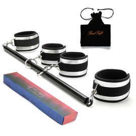 Stainless Steel Expandable Exercise Spreader Bar with 4 pcs Adjustable Straps, Yoga Training Fitness Gear, Home Gym Kit, Workout Bar with Fur Flocking Storage Bag (Black+Silver)