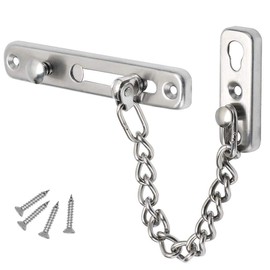 HLOMVE Sliding Chain Door Guard Lock with Security Spring Anti-Theft Press Button, Heavy Duty Childproof Front Door Chain Latch Lock, Stainless Steel Brushed Nickel