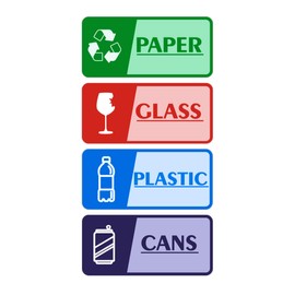 4PCS Recycle Stickers for Trash Bins，Self-Adhesive Waterproof and Fade Resistant Trash and Recycle Stickers, Recycling Labels for Trash Can for Home, Office, Apartment, Hotel, School and Public Area