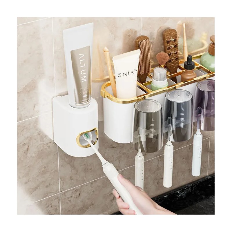 Porta Cepillos Dentales Con 3 Tazas Y Dispensador