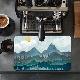 Coffee Mat Coffee Bar Mat 12"x19" Hide Stain Absorbent Rubber Backed Quick Drying Mat Fit Under Coffee Maker Espresso Machine Kitchen Counter, Forest Mountain Scenery
