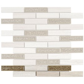 Modket Interlocking White Oak Marble Blended Crackle Glass and Texture Stone Tile Mesh Mounted Backsplash TDH43MO - Sample