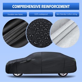 6 Layers Car Cover Waterproof All Weather for Automobiles, Size A2 with Door Zipper & Cotton Universal Fit for Toyota Corolla, Honda Civic, Kia Forte,Hyundai Elantra (178-186 inch)